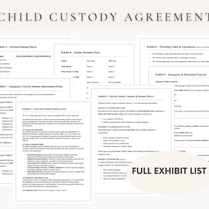 Child Custody Agreement: Court Ready Co Parenting Plan with Exhibits A–G, FL-341 Compatible