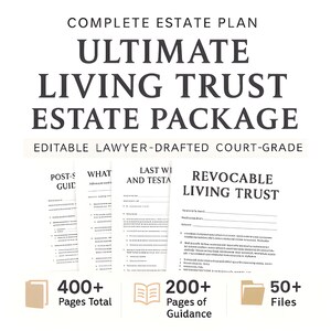 Revocable Living Trust and Will Kit | Power of Attorney, Medical Directive, HIPAA Auth |  Estate Planning Legal Forms I Editable PDF & Word