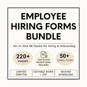Employee Hiring Forms Bundle | Editable New Hire Kit, Job Application, HR Onboarding Templates
