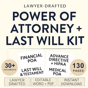 Power of Attorney and Last Will Kit I Financial POA Medical POA, Last Will and Testament, HIPAA, Advance Health Directive Estate Planning