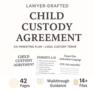Child Custody Agreement | Court Ready Co Parenting Plan | Exhibits A–G | FL 341 compatible | Legal Custody Template Family Law Editable PDF
