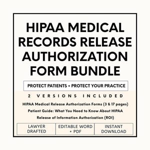 HIPAA Medical Records Release Form | Editable Patient Consent & Authorization Template (PDF)