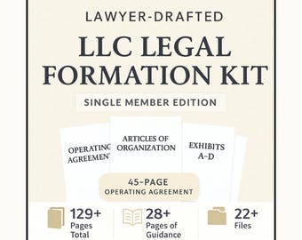 Single Member LLC Formation Kit: Editable Operating Agreement, Articles & Meeting Minutes (PDF)