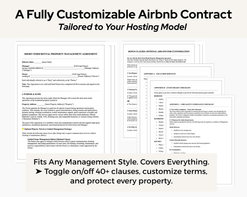 Airbnb Rental Property Management Agreement | VRBO Short Term Rental Co Host Contract | STR Property Manager Agreement I Editable PDF Word