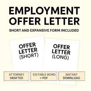 Employment Offer Letter Template Bundle | Short and Long Form Offer Letters for Employees | Editable HR Hiring Forms for Employers PDF Word