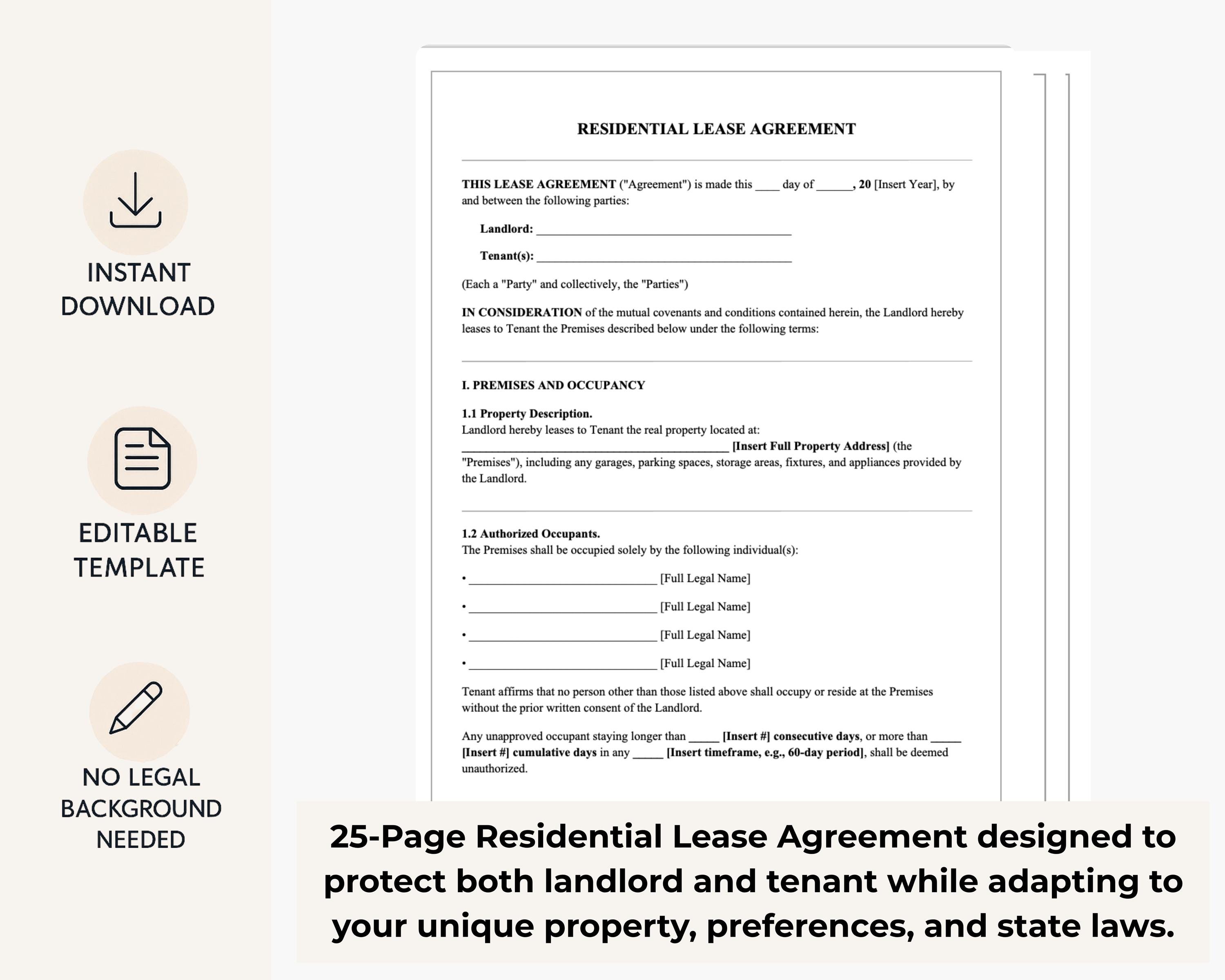 House Rent Contract Example Fixed Term Residential Lease Agreement Template | Editable Month-to-month or Fixed ...