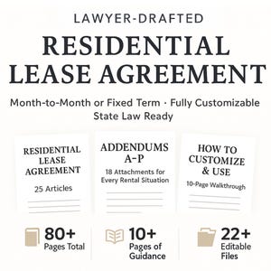 Residential Lease Agreement Template | Month to Month or Fixed Term Contract | Property Tenant Rental Agreement | Landlord Rental Forms PDF