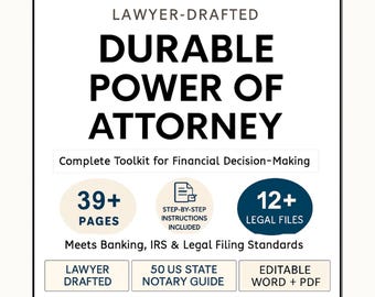 Power of Attorney Template: Durable, Financial and Parental POA Legal Estate Planning Forms (Editable PDF & Word)
