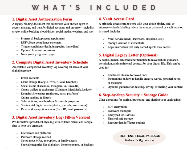 Digital Asset Planner: End of Life Binder, Password Organizer, Online Log, Legal Estate Forms
