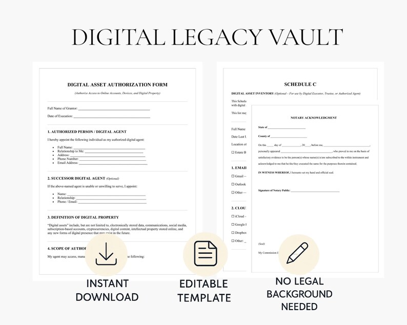 Digital Asset Planner: End of Life Binder, Password Organizer, Online Log, Legal Estate Forms