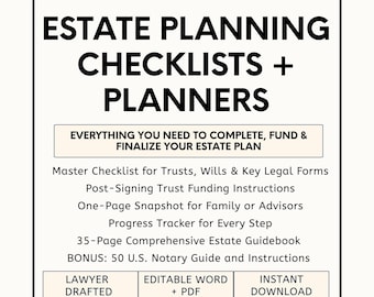 Estate Planning Checklist Binder: Editable Checklists for Wills, Trusts & Power of Attorney Forms (PDF)
