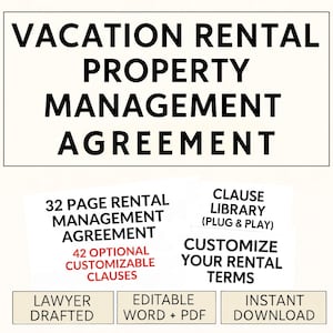 Vacation Rental Property Management Agreement | Co Host and STR Manager Contract | Airbnb VRBO Hosting Short Term Rentals Legal Word and PDF