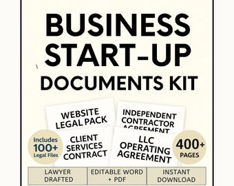 Business Startup Legal Forms: Editable LLC Agreement, 1099 Contract & Website Legal Policies (Digital Download)