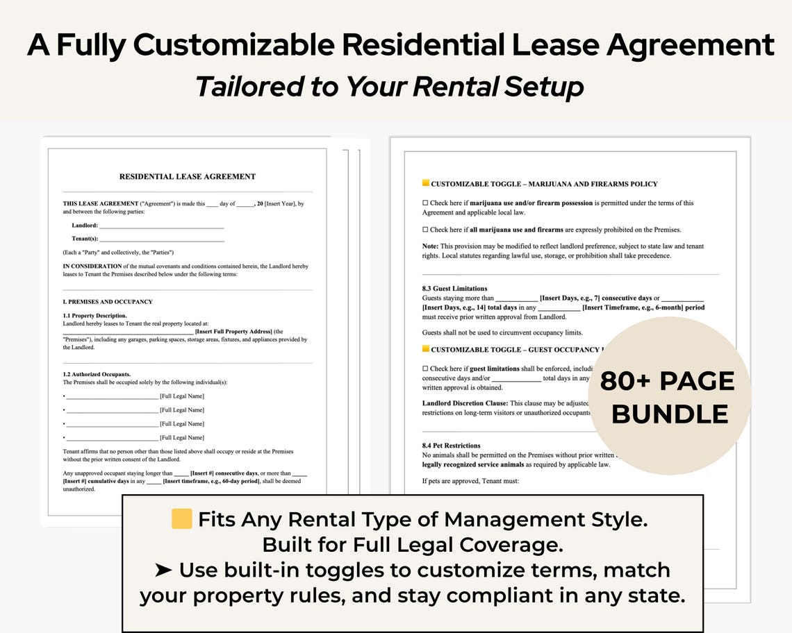 House Rent Contract Example Fixed Term Residential Lease Agreement Template | Editable Month-to-month or Fixed ...
