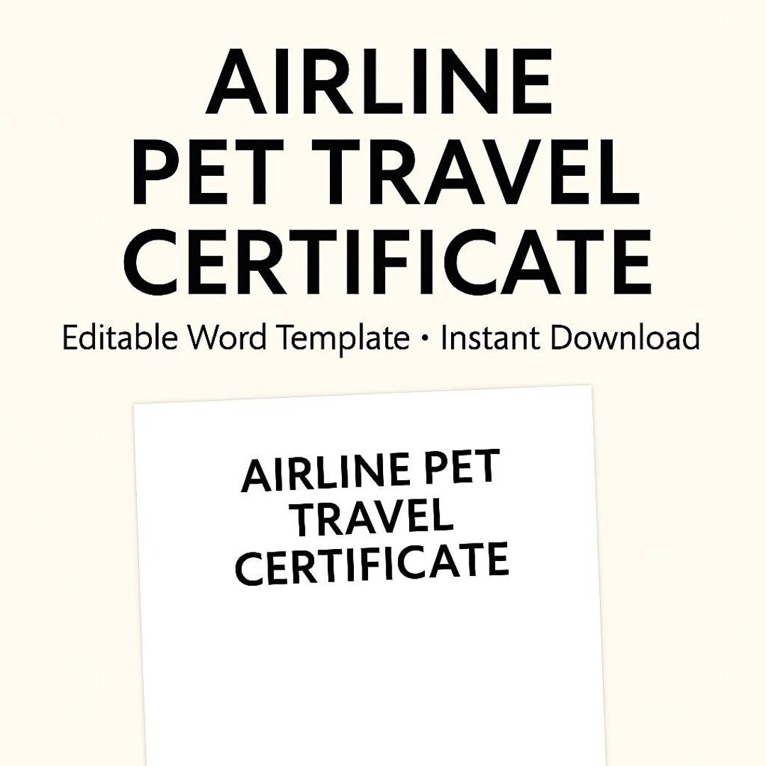Pet Health Certificate Template, Editable Vet Travel Form for Dogs and