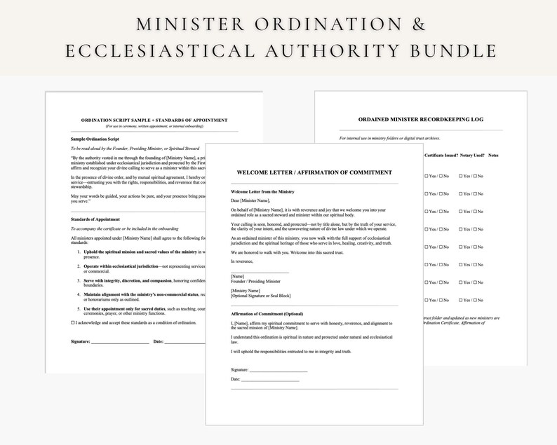 Editable Ordination Application Form 508c1a Ordination Certificate & Ecclesiastical Authority, Minister ...