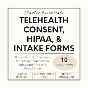 Telehealth Consent Form Bundle | Editable Telemedicine Informed Consent, HIPAA Authorization Templates (PDF)