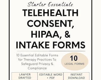 Pacote de Formulários de Consentimento para Telemedicina | Consentimento Informado para Telemedicina Editável, Modelos de Autorização HIPAA (PDF)
