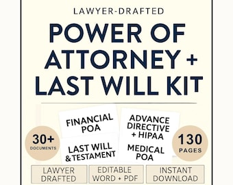 Estate Planning Kit: Last Will, Power of Attorney, HIPAA (Digital Downloadable Forms)
