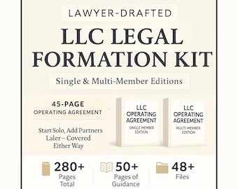LLC Agreement and Formation Kit | Multi Member Operating Agreement | Articles of Organization, Meeting Minutes | Legal Business Forms | Word