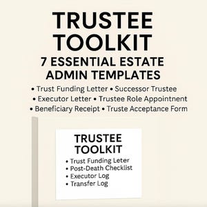 Trustee Checklist & Estate Admin Toolkit | Trust Transfer Log, Executor Letter, Funding Instructions | Editable PDF Word | Instant Download