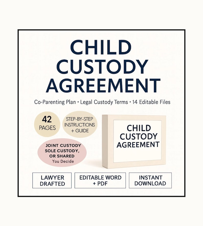 Child Custody Agreement: Court Ready Co Parenting Plan with Exhibits A–G, FL-341 Compatible, Child Custody Agreement Template with Parenting Plan | Exhibits A–G | Court Ready Co Parenting Family Contract Form Paperwork | Editable PDF Word | Instant Download