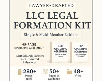 LLC Agreement Formation Kit | Editable Single and Multi Member Operating Agreement, Minutes & Articles (Word)