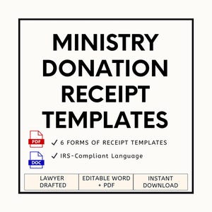 Ministry Donation Receipt Template Bundle: 508c1a, One-Time, Recurring, In-Kind (Word & PDF)