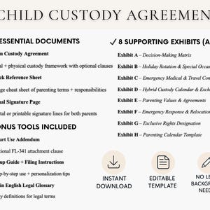 Child Custody Agreement: Court Ready Co Parenting Plan with Exhibits A–G, FL-341 Compatible
