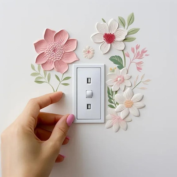 Beautiful Flower Switch Wall Sticker – PVC Waterproof Removable Wall Decal for Bedroom, Bathroom & Living Room Decor