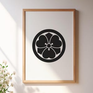 Japanisches Familienwappen, Schwert-Oxalis im Kreis, Samurai, traditionelles Muster, druckbares Poster, Wandbild, digitaler Download