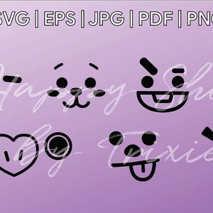 Arquivos digitais de rosto de personagem BTS BT21 (Koya, RJ, Shooky, Mang, Chimmy, Tata, Cooky)