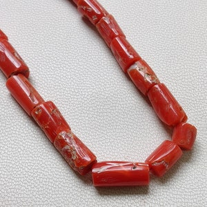 16 Inches Strand, AAA Natural Italian Coral Smooth Tube | Coral Gemstone Smooth Beads | 11X5 To 6X4 MM Coral Tube Shape Beads | Coral beads