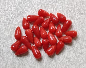 Cabujón de coral rojo italiano en forma de lágrima, piedra preciosa de coral rojo italiano 100 % natural, piedra preciosa de coral suelta, forma de lágrima de coral para hacer joyas.