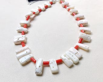12 "Zoll Stränge Top-Qualität rote Coral Tube und weiße Coral Beads, 100% natürliche italienische rote Coral Briolette Beads polierte Phantasie Form