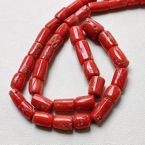 10 Inches Strand, AAA Natural Italian Coral Smooth Tube | Coral Gemstone Smooth Beads | 11X7 To 6X4 MM Coral Tube Shape Beads | Coral beads