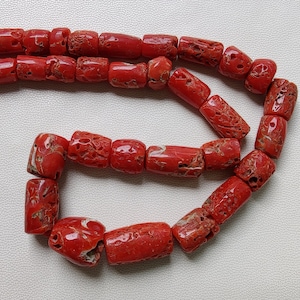 18 Inches Strand, AAA Natural Italian Coral Smooth Tube | Coral Gemstone Smooth Beads | 13X12 To 7X6 MM Coral Tube Shape Beads | Coral beads