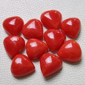 Genuine Italian Red Coral Cabochon, 100% Natural Red Coral Gemstone, Red Coral Loose Stone, Top Quality Red Coral Heart Shape Jewelry