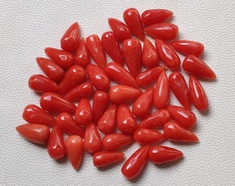 Cabujón de lágrima de coral rojo italiano de calidad AAA+, piedra preciosa de coral rojo 100 % natural, lágrima de coral para hacer joyas, suministros al por mayor.