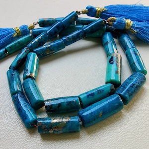 AAA+ Natural Arizona Turquoise Tube Shape Beads, Turquoise Smooth Tube Beads, 8 Inch Arizona Turquoise Gemstone Beads, Handmade Beads