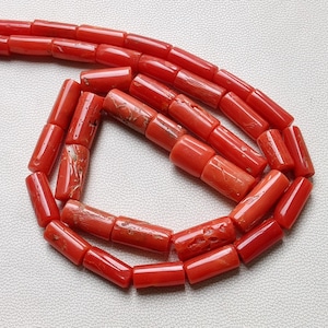 16 Inches Strand, AAA Natural Italian Coral Smooth Tube | Coral Gemstone Smooth Beads | 12X6 To 7X3 MM Coral Tube Shape Beads | Coral beads