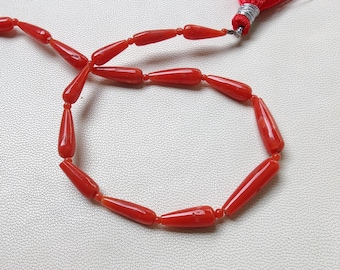100% natürliche italienische rote Korallentropfenform Perlen, 10 Zoll rote Korallenperlen glatte Edelstein lose Korallenperlen Herstellung für Schmuck