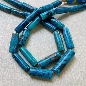 AAA+ Natural Arizona Turquoise Tube Shape Beads, Turquoise Smooth Tube Beads, 9 Inch Arizona Turquoise Gemstone Beads, Handmade Beads