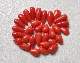Cabujón de coral rojo de calidad AAA+, piedra preciosa de coral rojo italiano 100 % natural, piedra preciosa de coral suelta, forma de lágrima de coral para la fabricación de joyas.