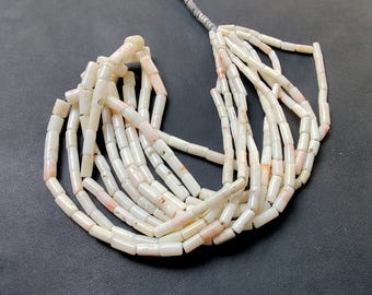 16 Inches Strand 100% Natural Tube Shape, Japanese White Coral Smooth Polished Beads, Coral Gemstone For Design Loose Jewlery Making