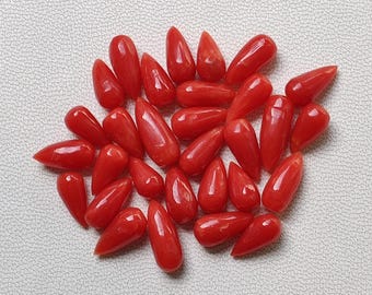 Cabujón de coral rojo italiano en forma de lágrima de calidad AAA+, piedra preciosa de coral rojo 100 % natural, lágrima de coral para fabricación de joyas, suministros al por mayor