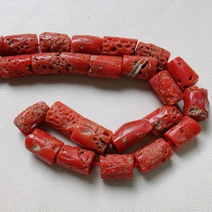 14 Inches Strand, AAA Natural Italian Coral Smooth Tube | Coral Gemstone Smooth Beads | 11X8 To 7X5 MM Coral Tube Shape Beads | Coral beads