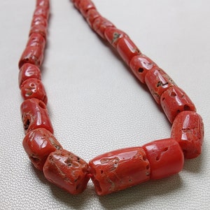 16 Inches Strand, AAA Natural Italian Coral Smooth Tube | Coral Gemstone Smooth Beads  12X8 To 5X4 MM Coral Tube Shape Beads | Coral beads