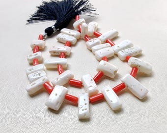 12 "Zoll Stränge Top-Qualität rote Coral Tube und weiße Coral Beads, natürliche italienische rote Coral Tube Briolette Perlen poliert Fancy Form