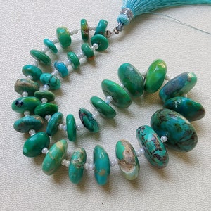 AAA+ Natural Arizona Turquoise Rondell Shape Beads, Turquoise Smooth Rondell Beads, 8 Inch Arizona Turquoise Gemstone Beads, Handmade Beads